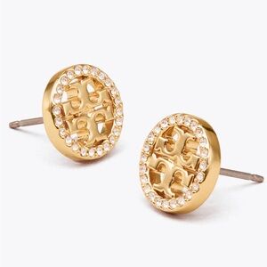 Tort burch gold crystal circle logo Stud Earrings